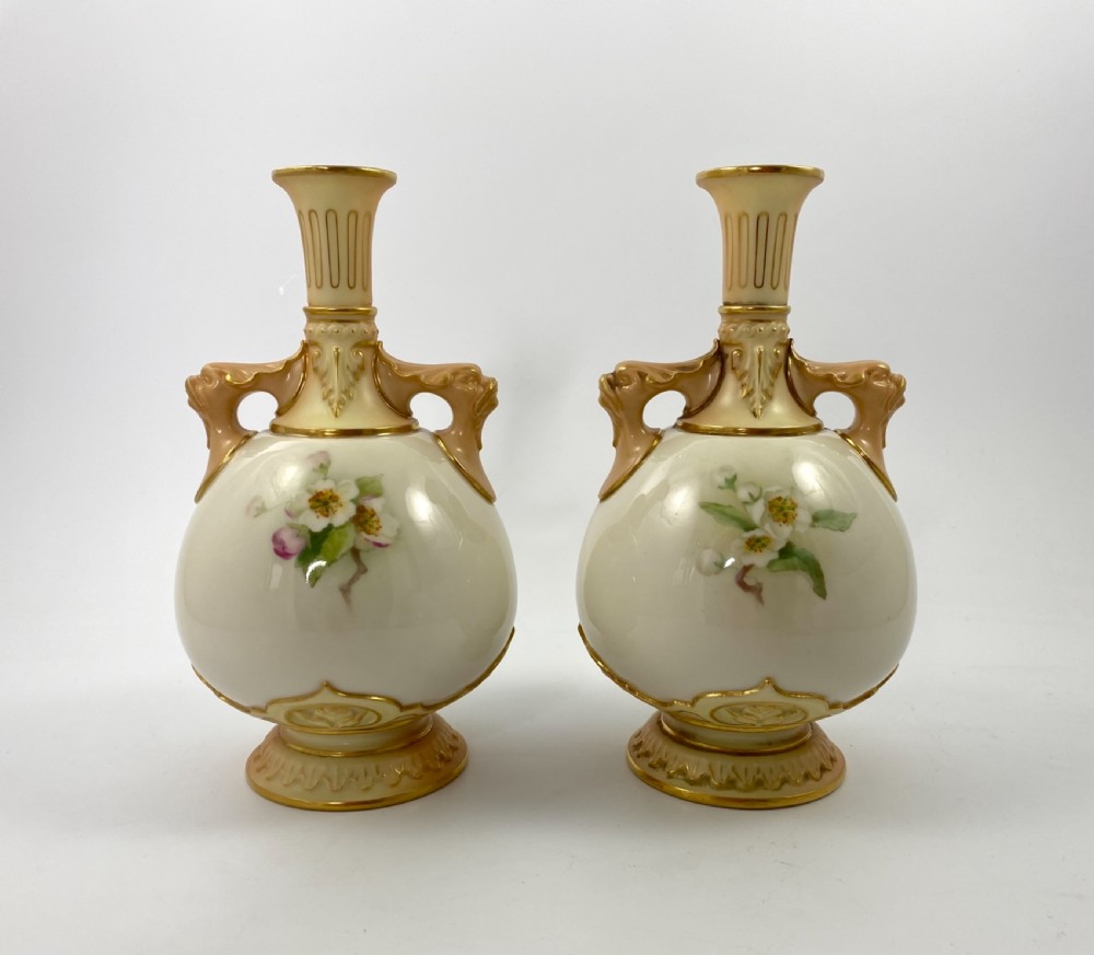 Pair Royal Worcester vases. Fruit, signed F. Parker, d. 1906. View V