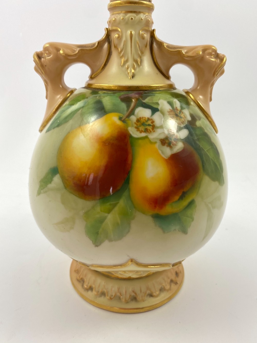 Pair Royal Worcester vases. Fruit, signed F. Parker, d. 1906. View X