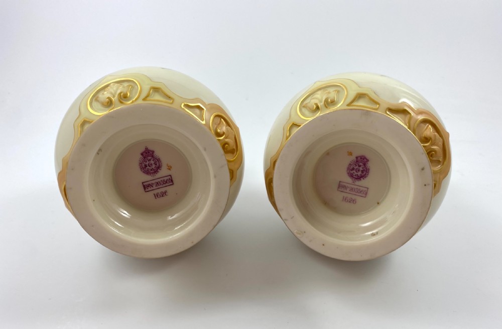 Pair Royal Worcester vases. Fruit, signed F. Parker, d. 1906. View XI