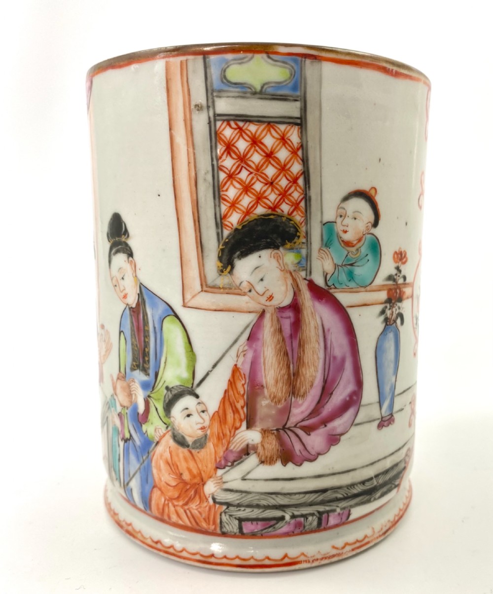 Chinese porcelain mug. Famille rose decoration, c. 1760. Qianlong Period. View IV