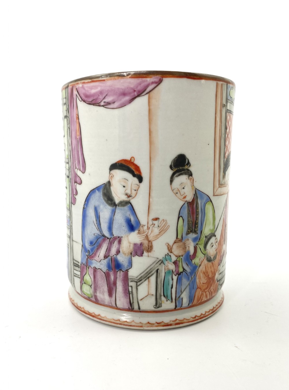 Chinese porcelain mug. Famille rose decoration, c. 1760. Qianlong Period. View V