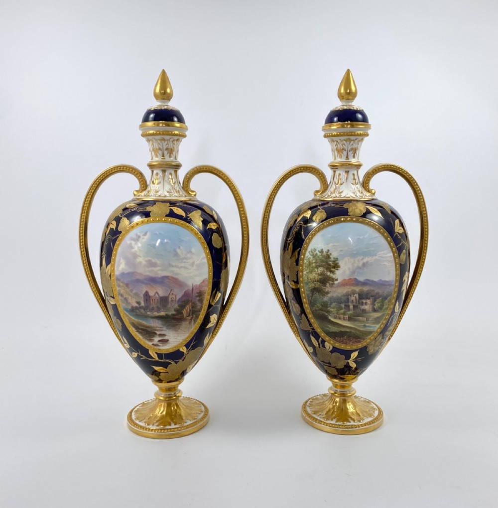 Pair Davenport porcelain vases & covers, c. 1875.