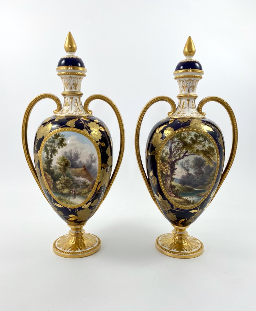 Pair Davenport porcelain vases & covers, c. 1875. View VII