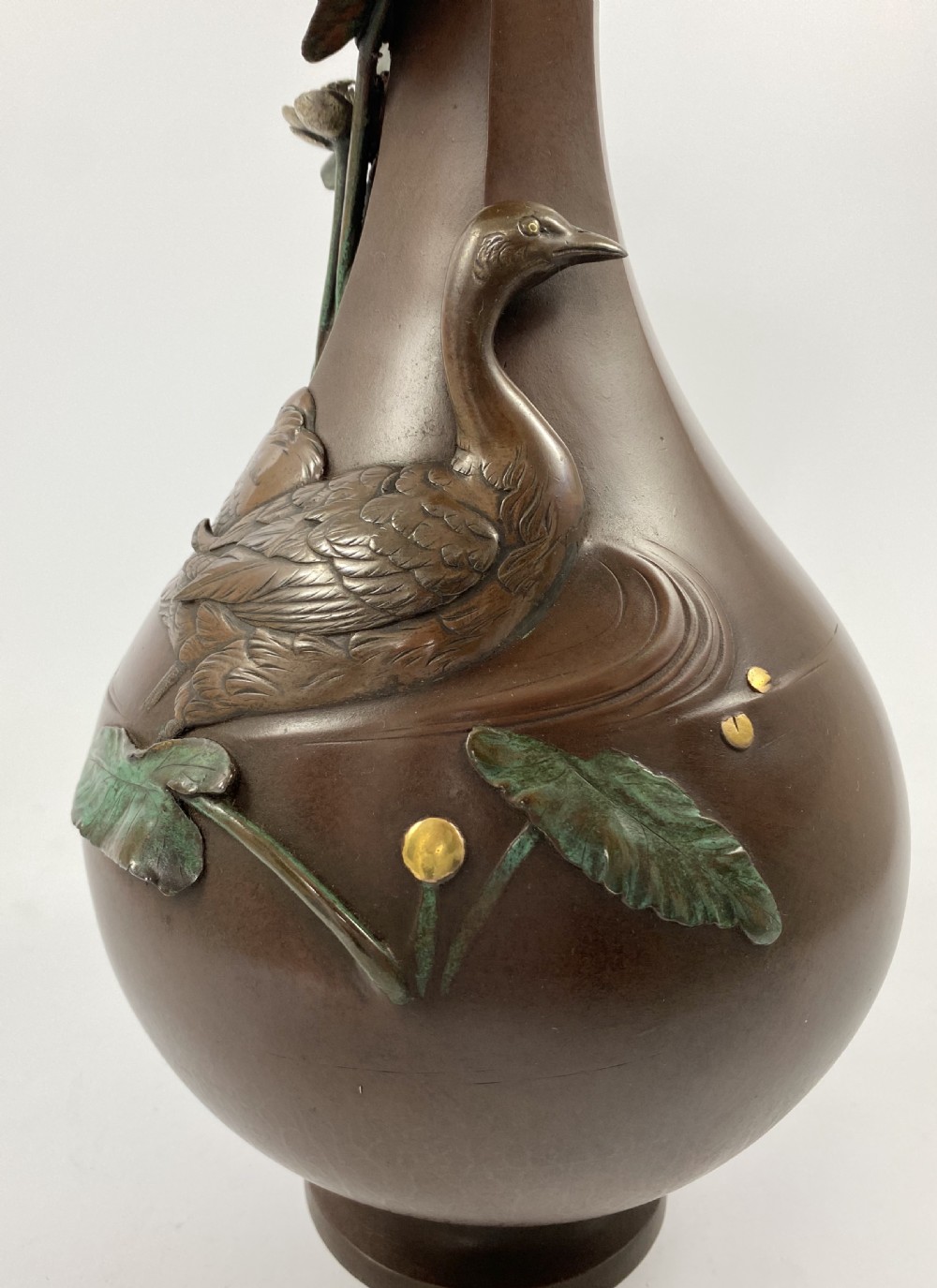 Japanese bronze & mixed metal vase. Seiya. Meiji Period. View IV