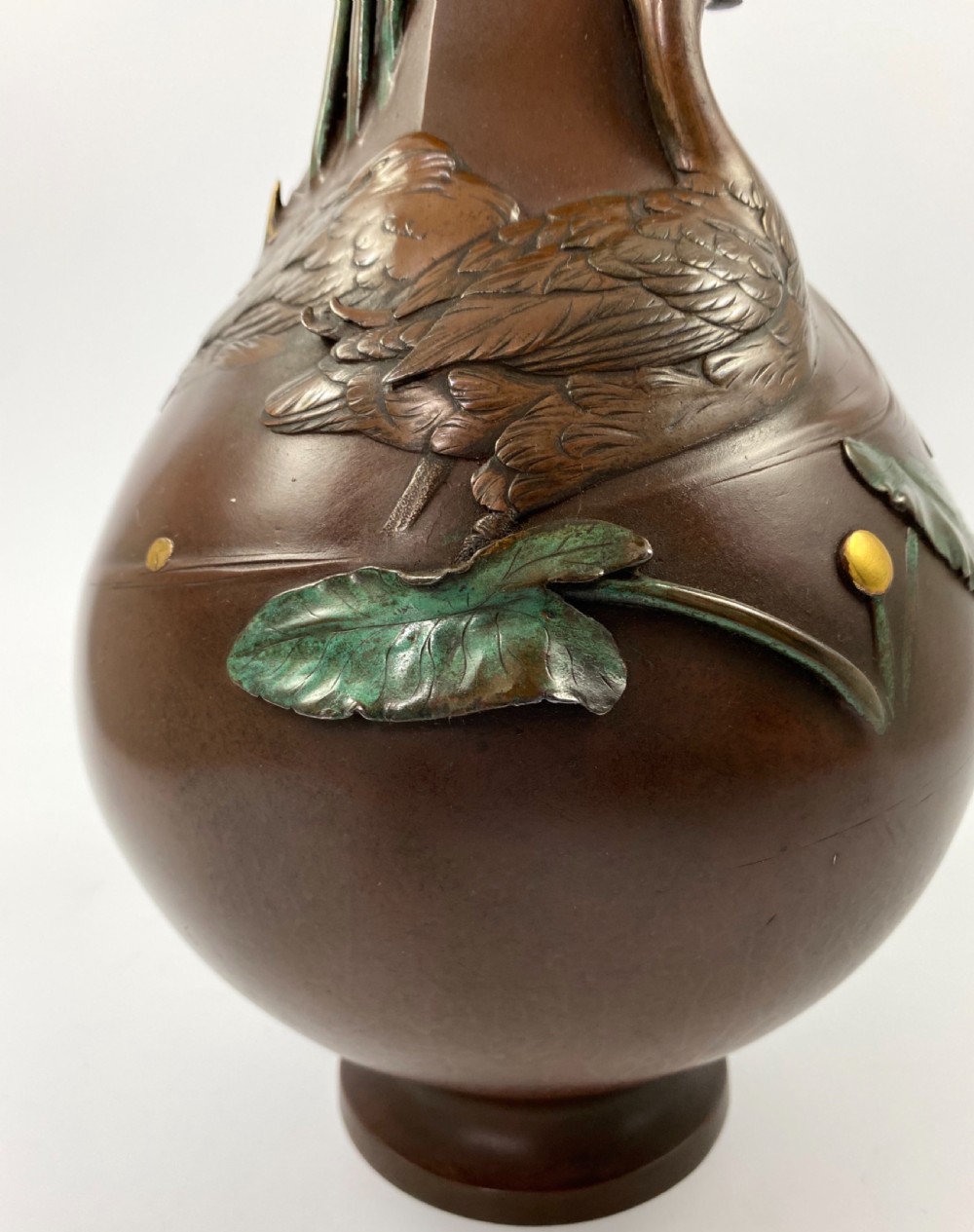Japanese bronze & mixed metal vase. Seiya. Meiji Period. View VII