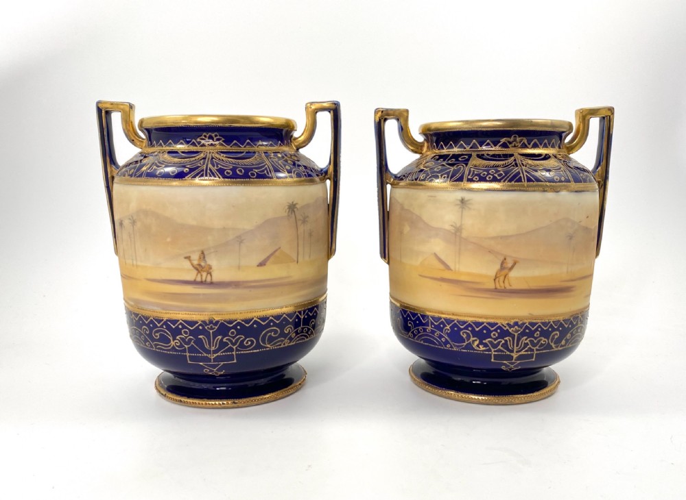 Pair large Noritake ‘Camels’ vases, c. 1925.  View III