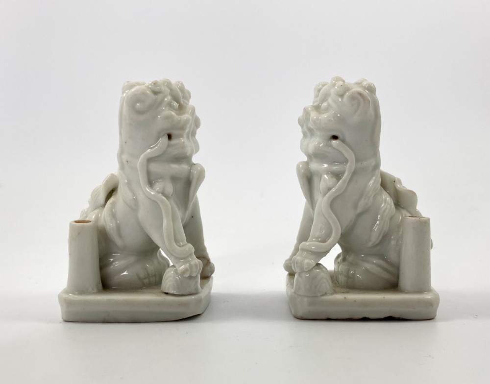 Pair blanc de chine Dogs of Fo, c. 1700. Kangxi Period. View II