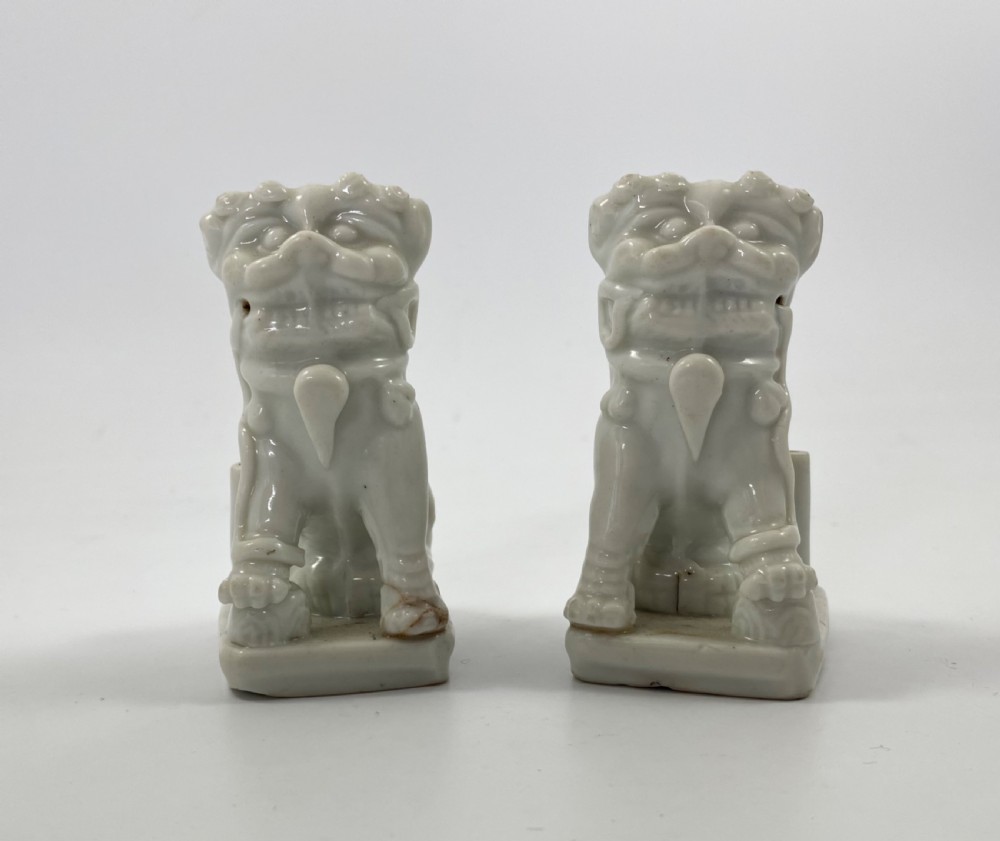 Pair blanc de chine Dogs of Fo, c. 1700. Kangxi Period. View III