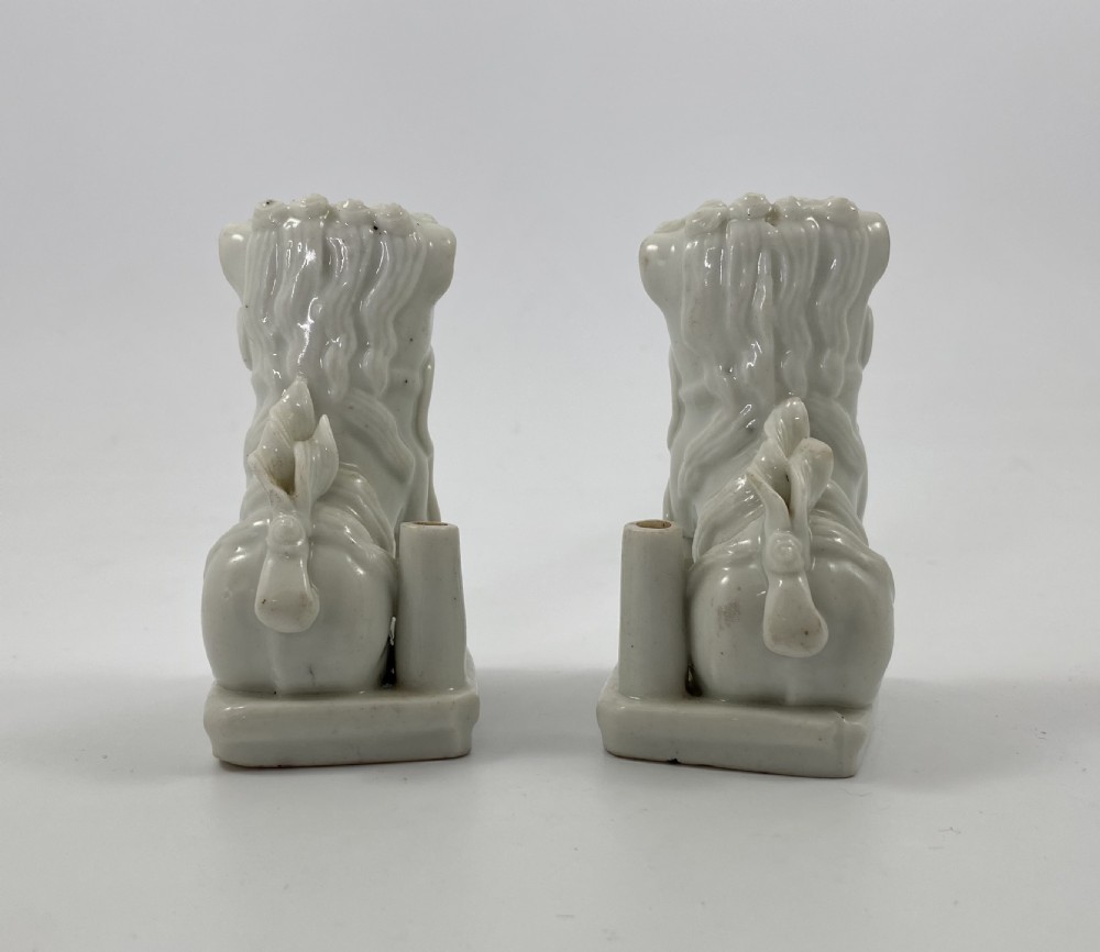 Pair blanc de chine Dogs of Fo, c. 1700. Kangxi Period. View IV