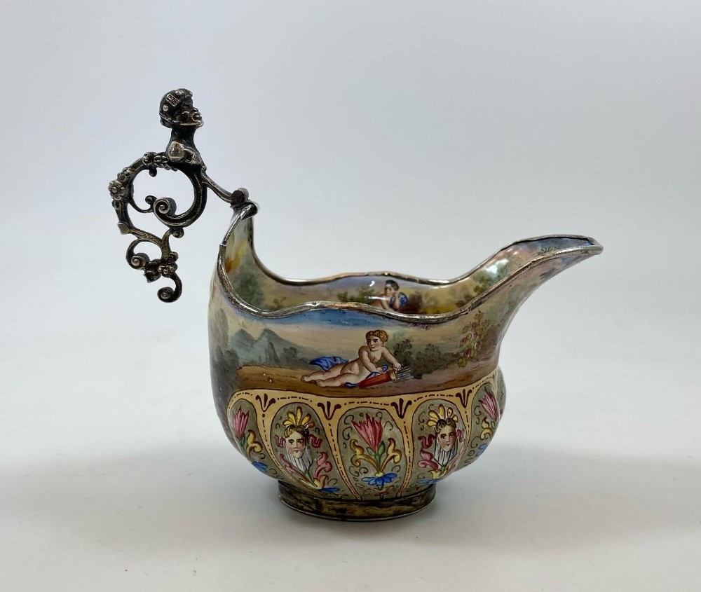 Viennese enamel and silver ewer, c.  1890.
