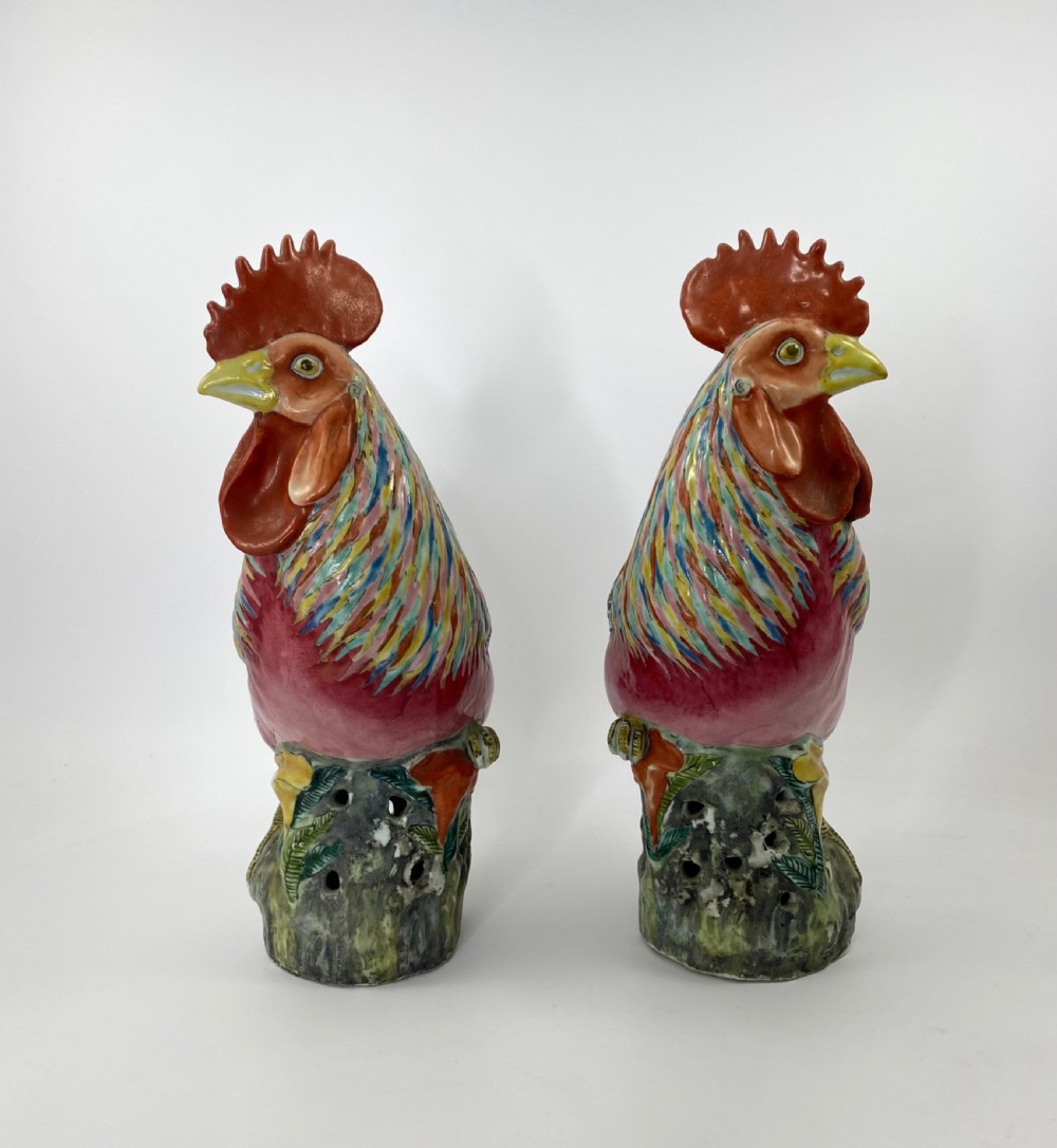 Pair Chinese porcelain cockerels, c. 1900. Qing Dynasty View II