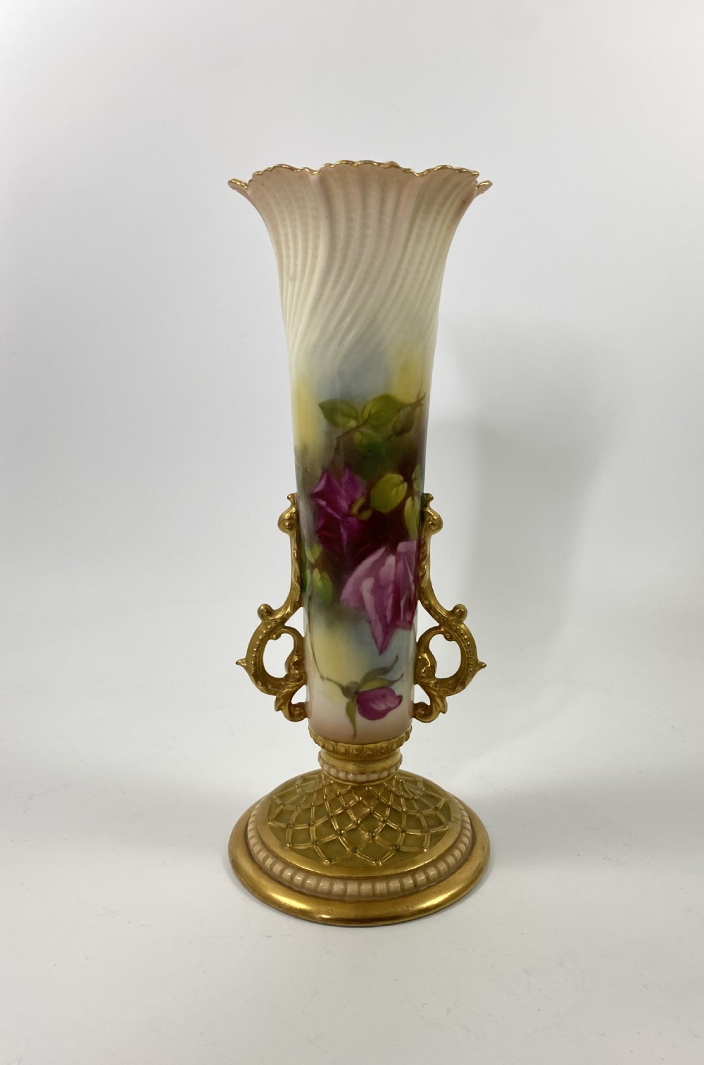 Royal Worcester pair of vases. Roses. dated 1915. View II