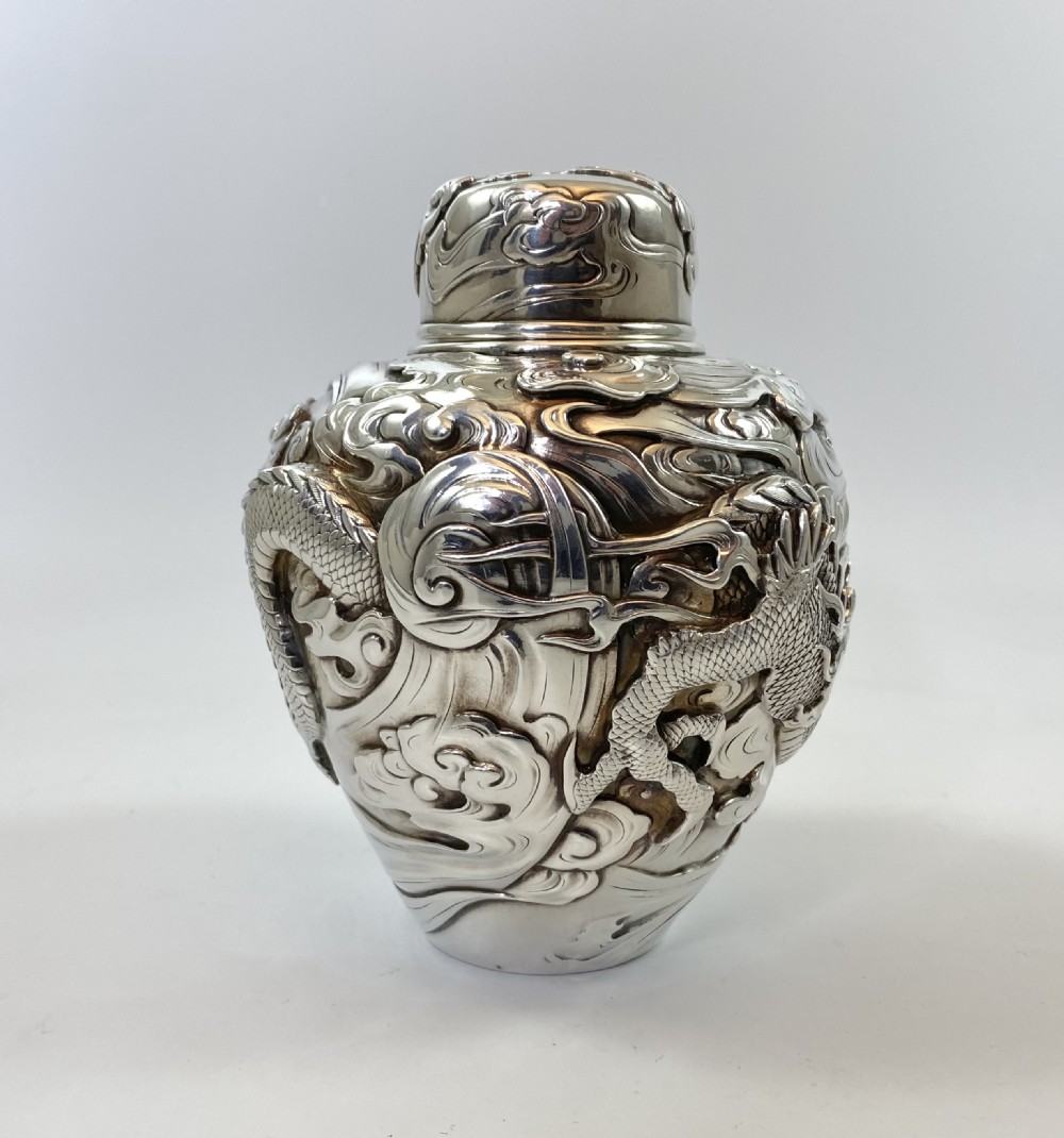 Japanese silver tea caddy ‘natsume’, Meiji Period. View IV