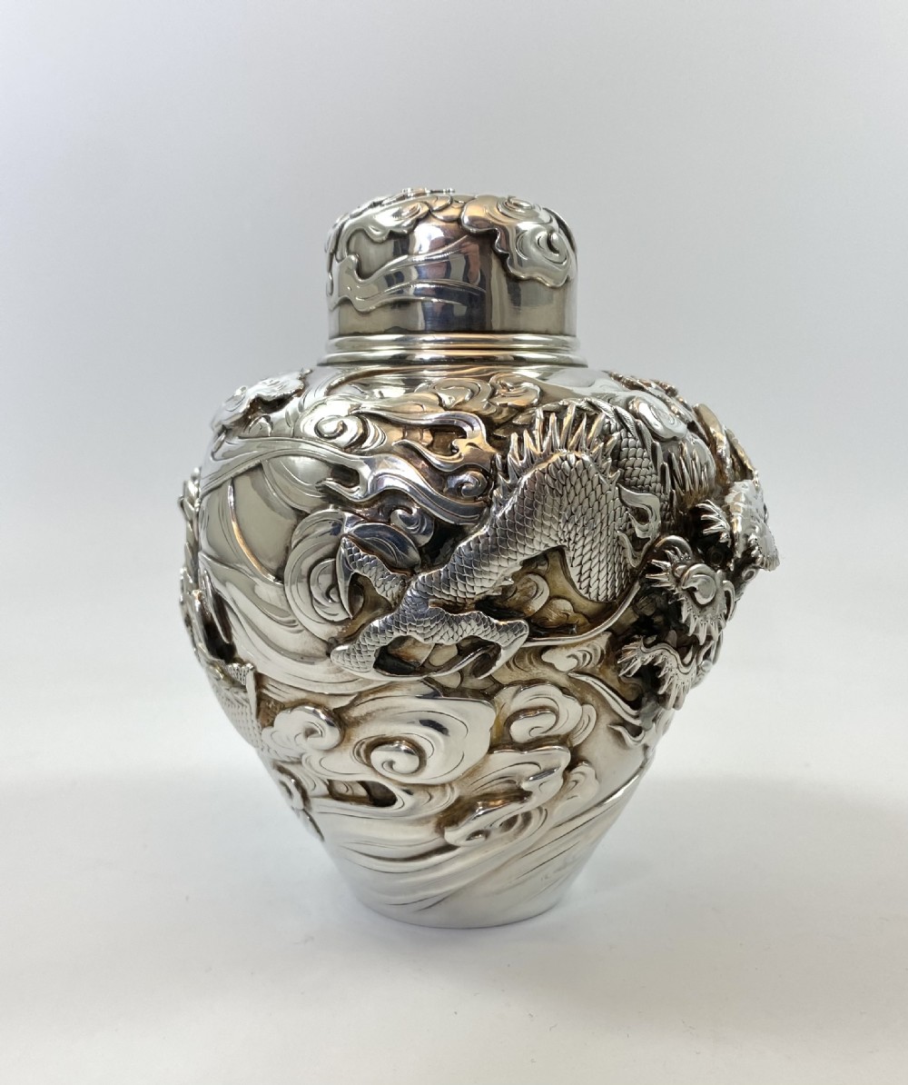 Japanese silver tea caddy ‘natsume’, Meiji Period. View VII