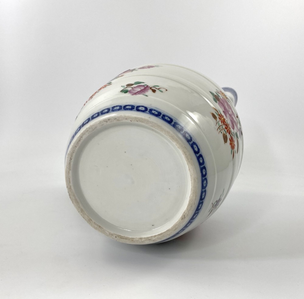 Chinese porcelain Cider Jug, c. 1770. Tinkers repaired handle. View VII