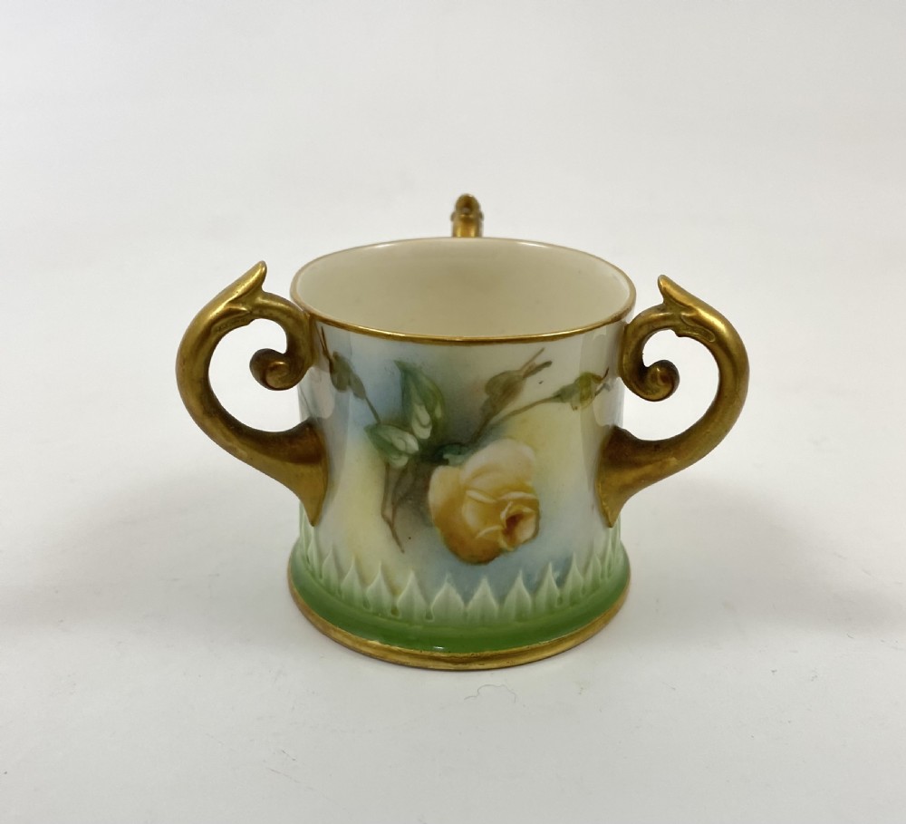 Royal Worcester porcelain miniature tyg, dated 1909. View II