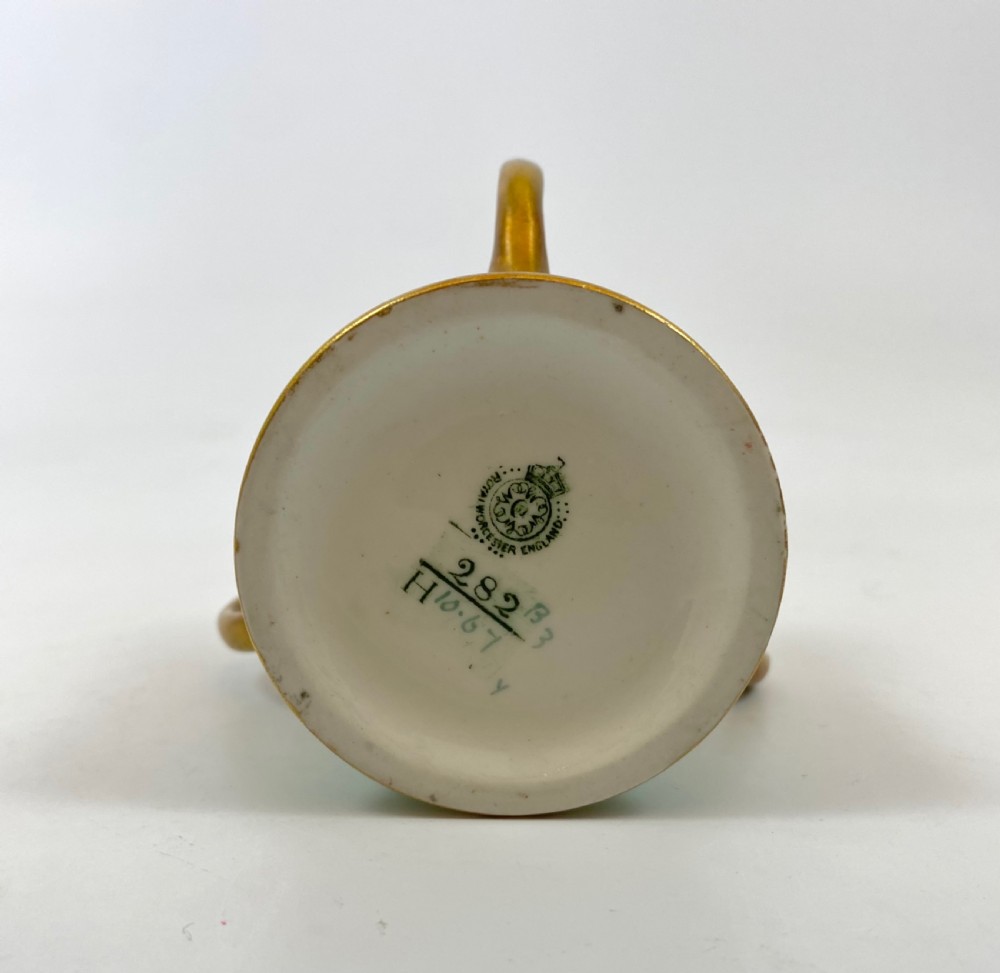 Royal Worcester porcelain miniature tyg, dated 1909. View V