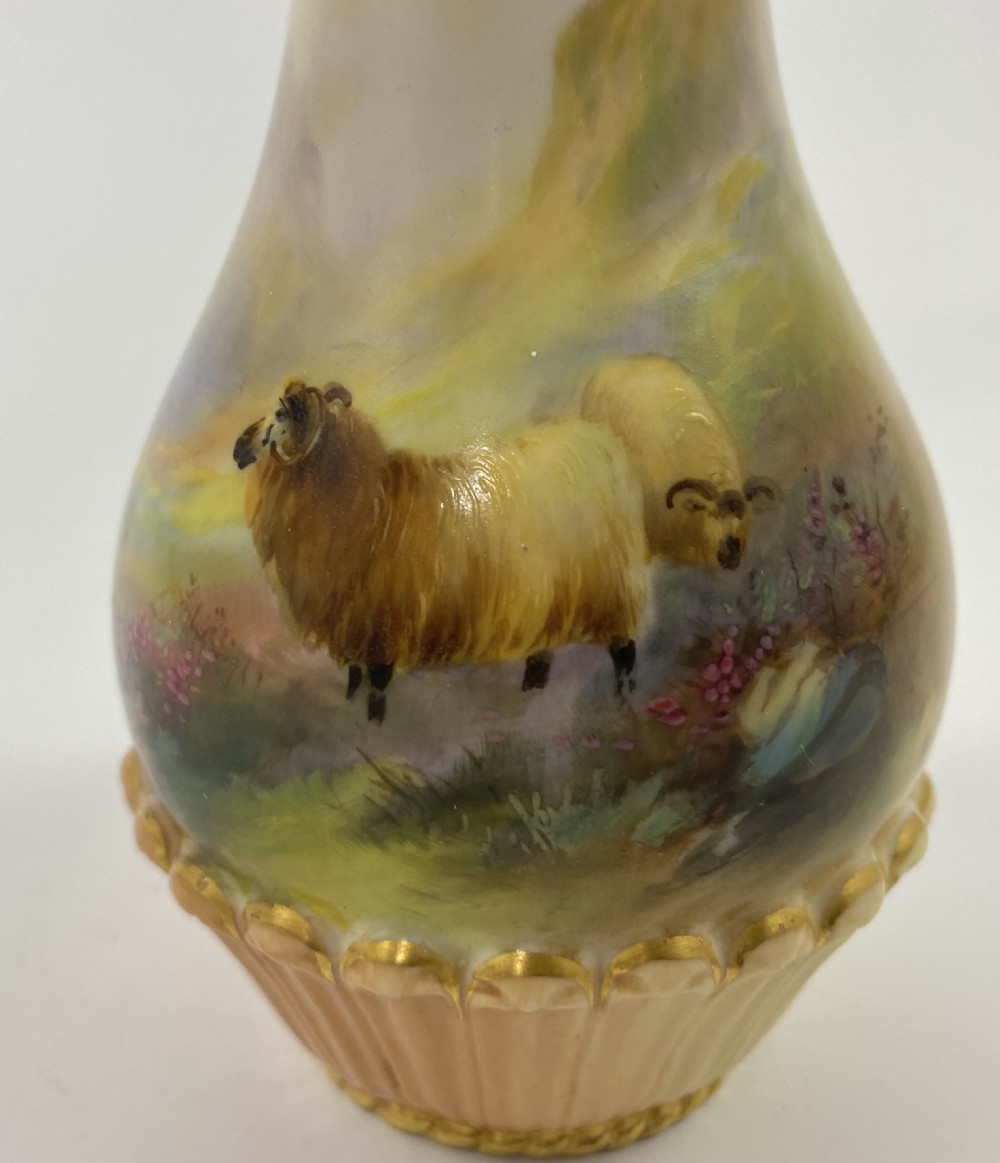 Royal Worcester porcelain vase. Sheep. Harry Davis, c. 1909. View II