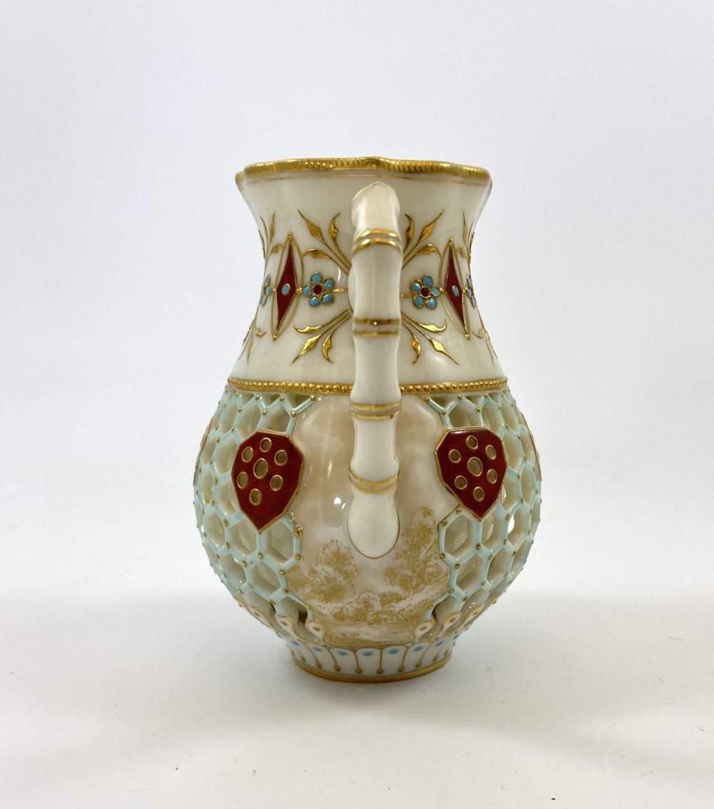 Royal Worcester ‘Reticulated’ jug, dated 1889. View IV