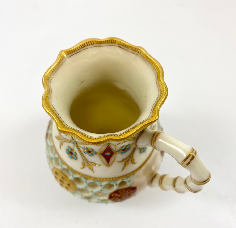 Royal Worcester ‘Reticulated’ jug, dated 1889. View VI