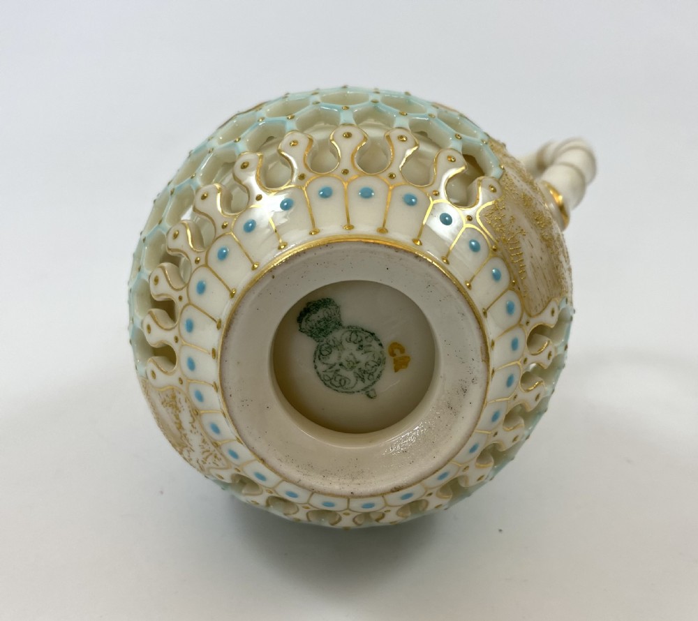 Royal Worcester ‘Reticulated’ jug, dated 1889. View VII