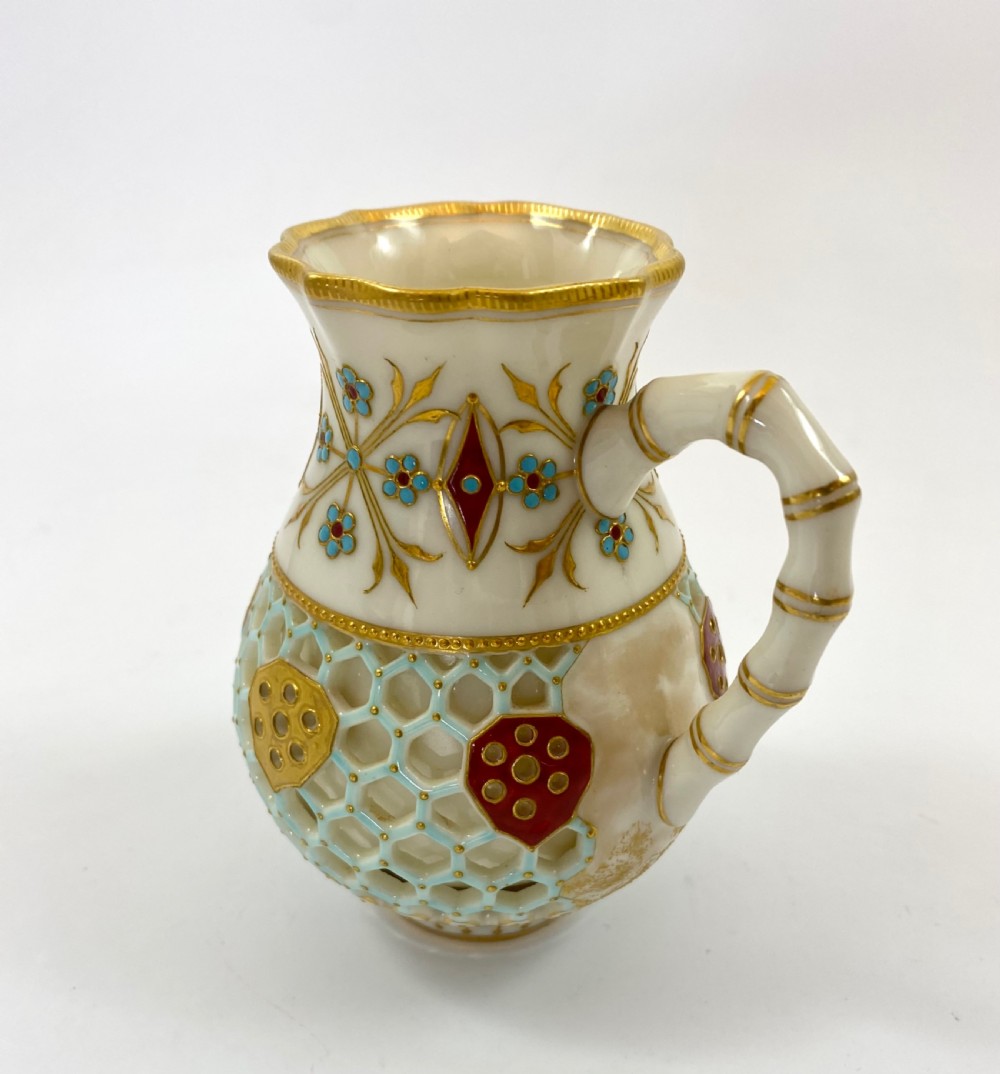 Royal Worcester ‘Reticulated’ jug, dated 1889. View IX