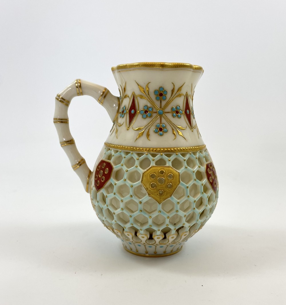 Royal Worcester ‘Reticulated’ jug, dated 1889. View XII