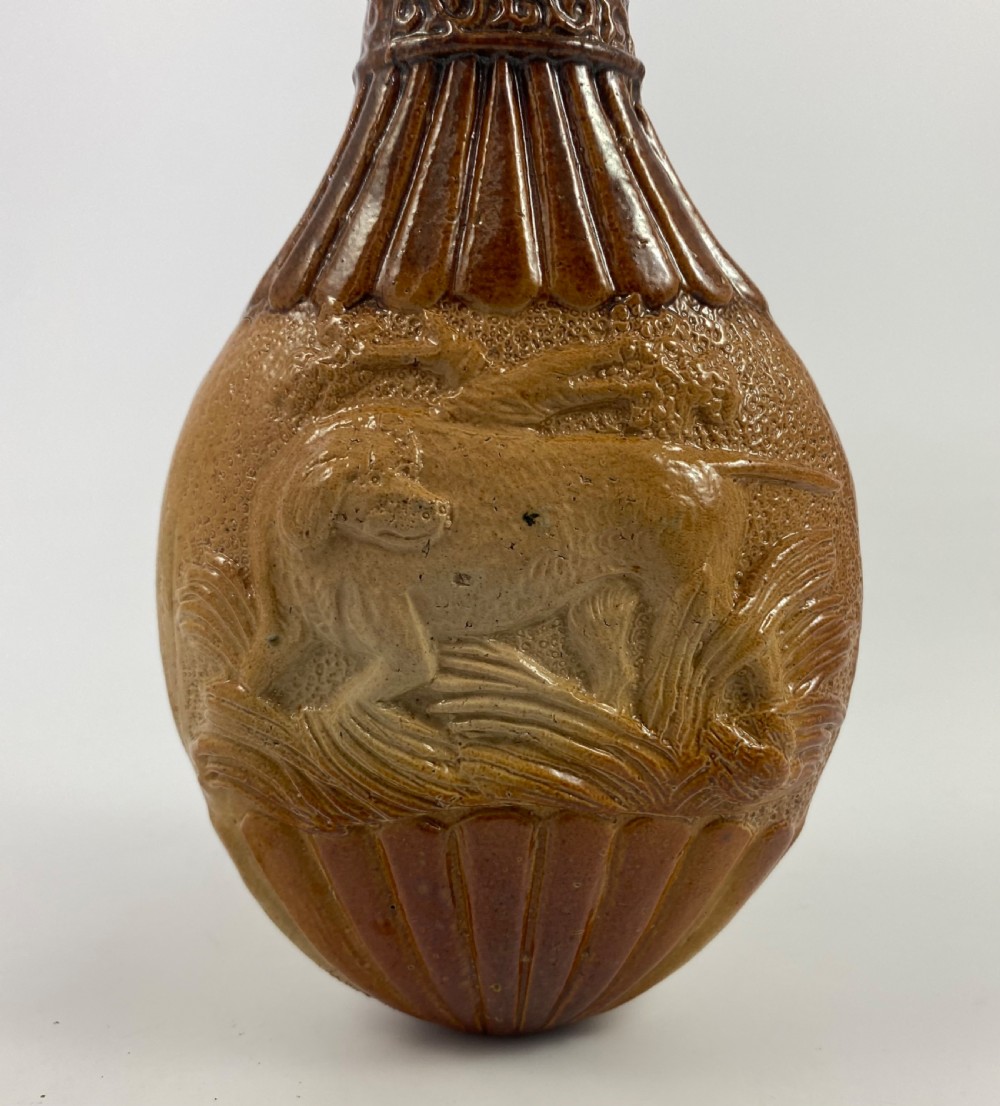 Lambeth Saltglaze stoneware spirit flask, c. 1840. View II