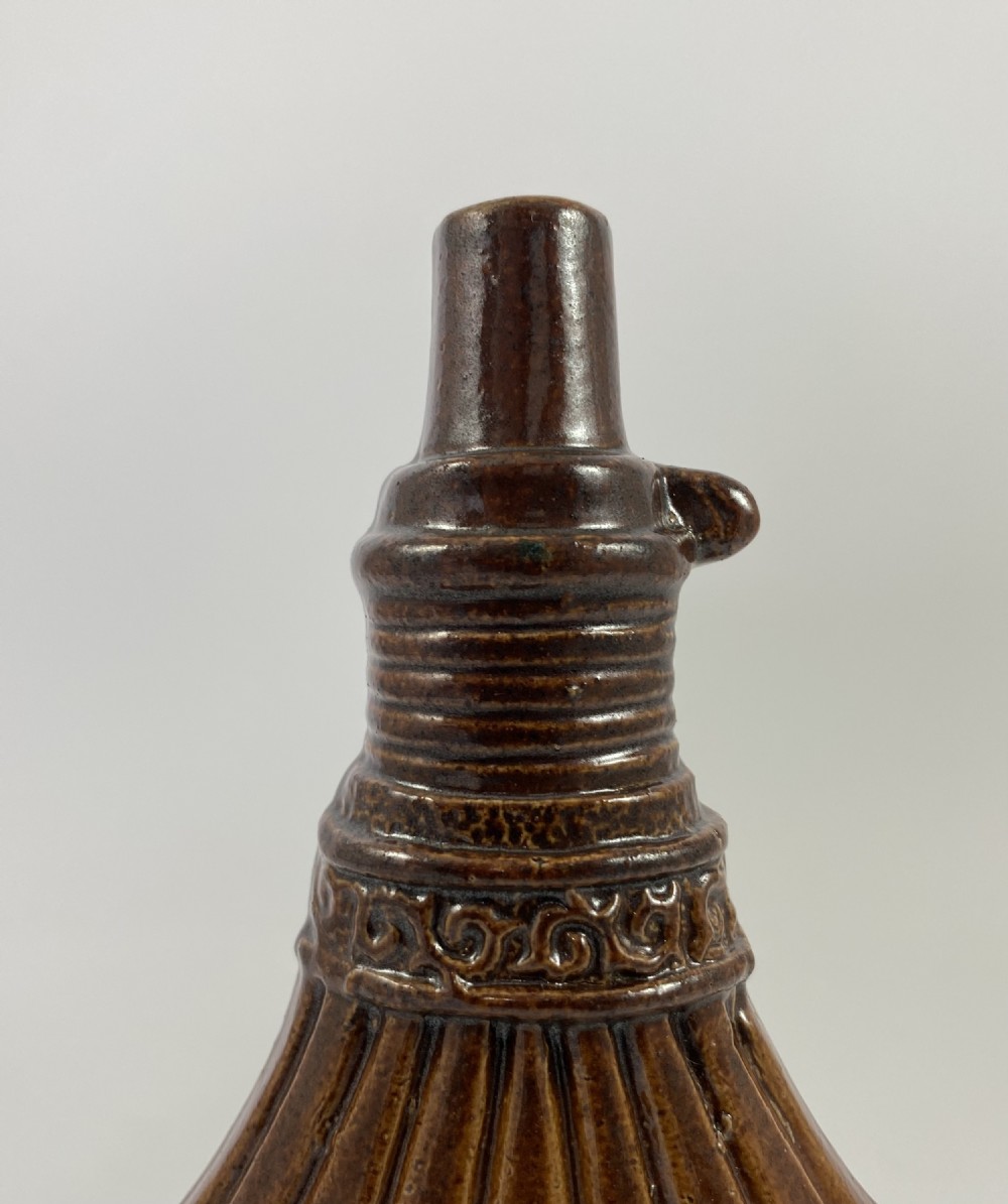 Lambeth Saltglaze stoneware spirit flask, c. 1840. View IV