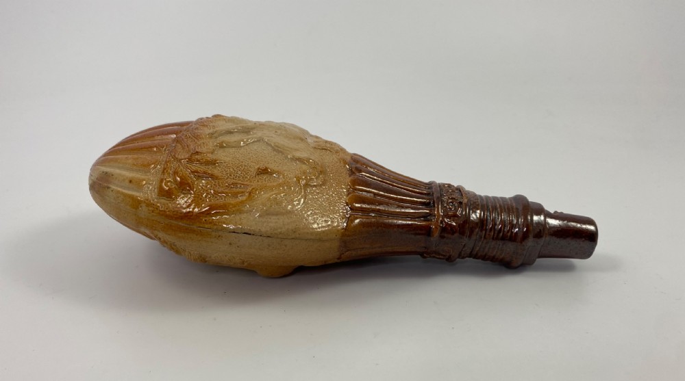 Lambeth Saltglaze stoneware spirit flask, c. 1840. View VI