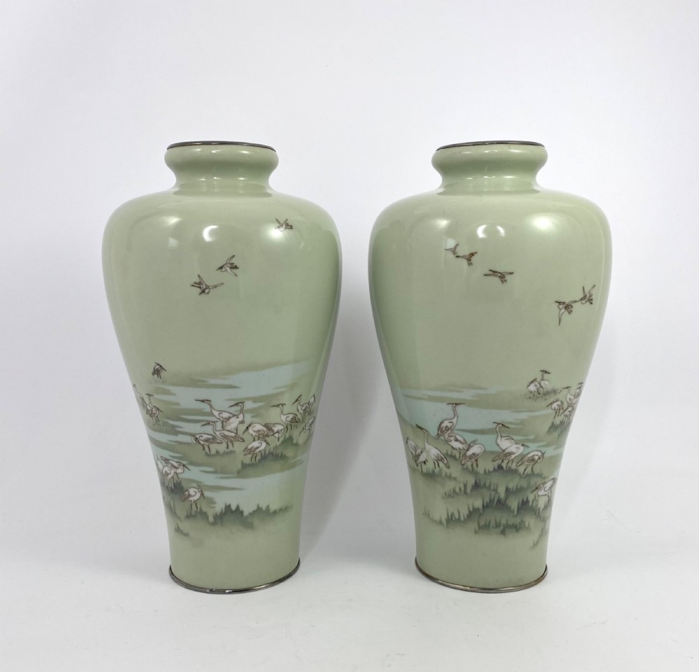 Pair Japanese cloisonné vases. Hayashi Kihyoe. Meiji Period.
