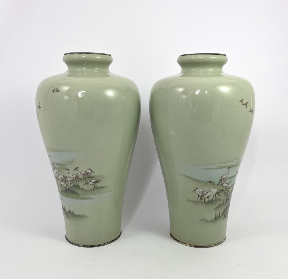Pair Japanese cloisonné vases. Hayashi Kihyoe. Meiji Period. View II