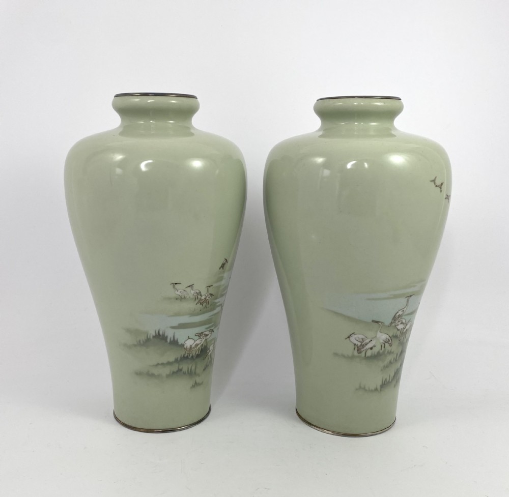Pair Japanese cloisonné vases. Hayashi Kihyoe. Meiji Period. View III