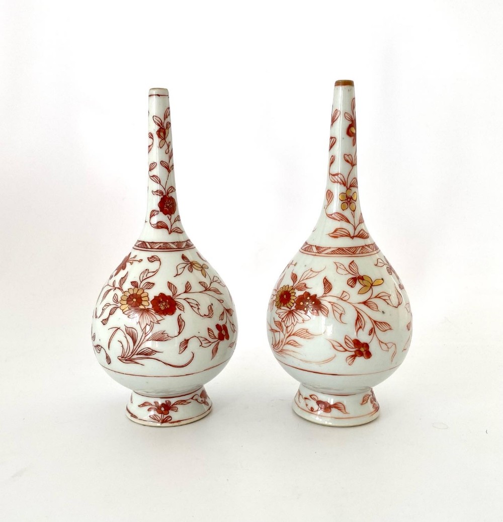 Pair Chinese porcelain rose water sprinklers, Kangxi, c. 1700.