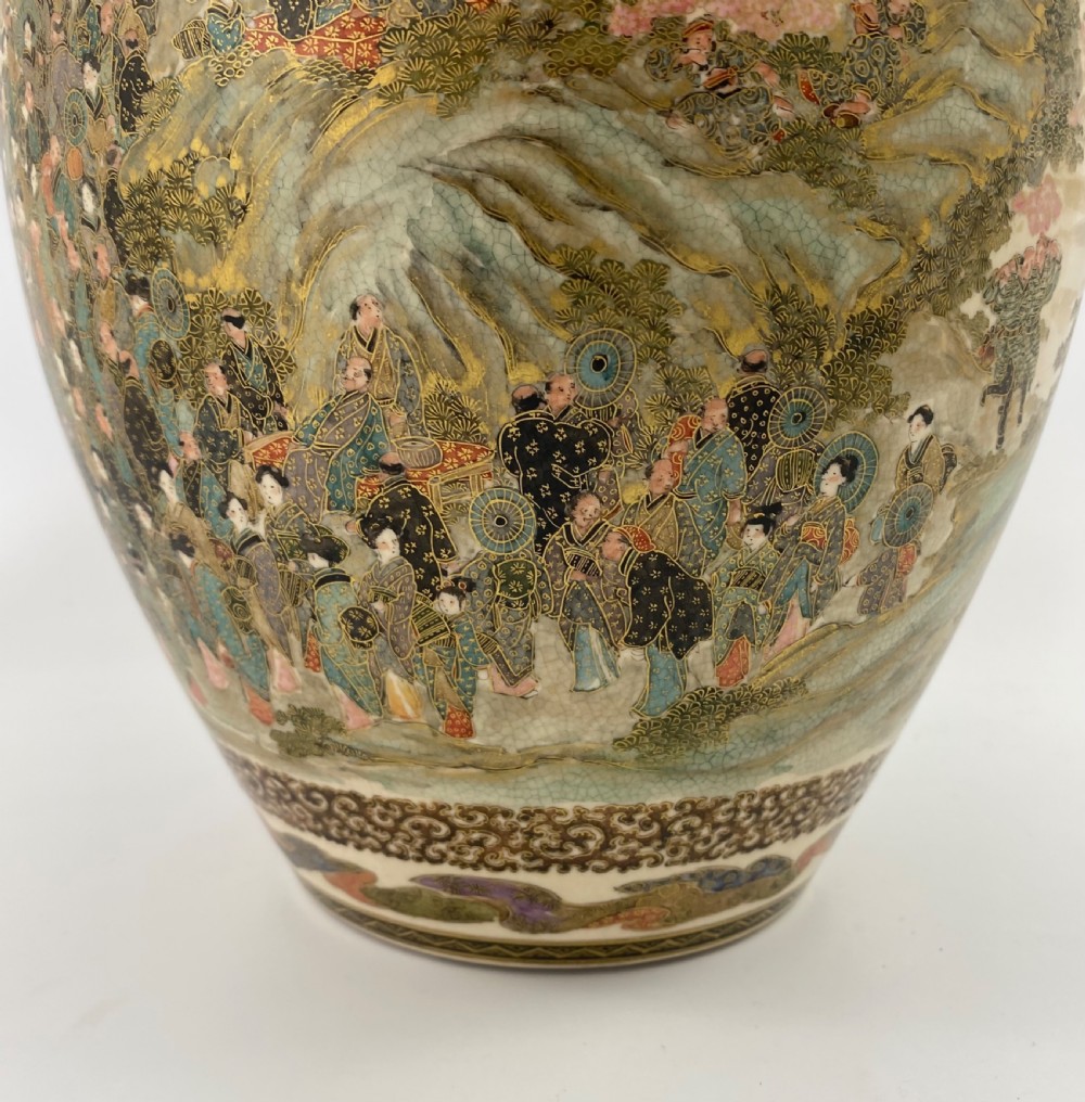 Satsuma pottery vase, Festival Gathering. Signed Zenkozan, Meiji Period. View IV