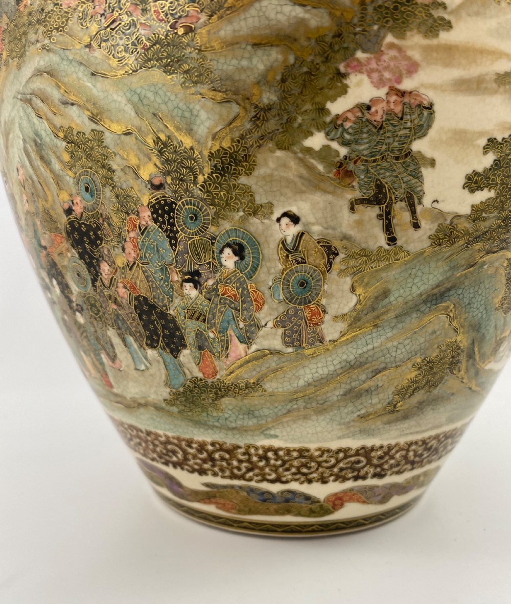 Satsuma pottery vase, Festival Gathering. Signed Zenkozan, Meiji Period. View V