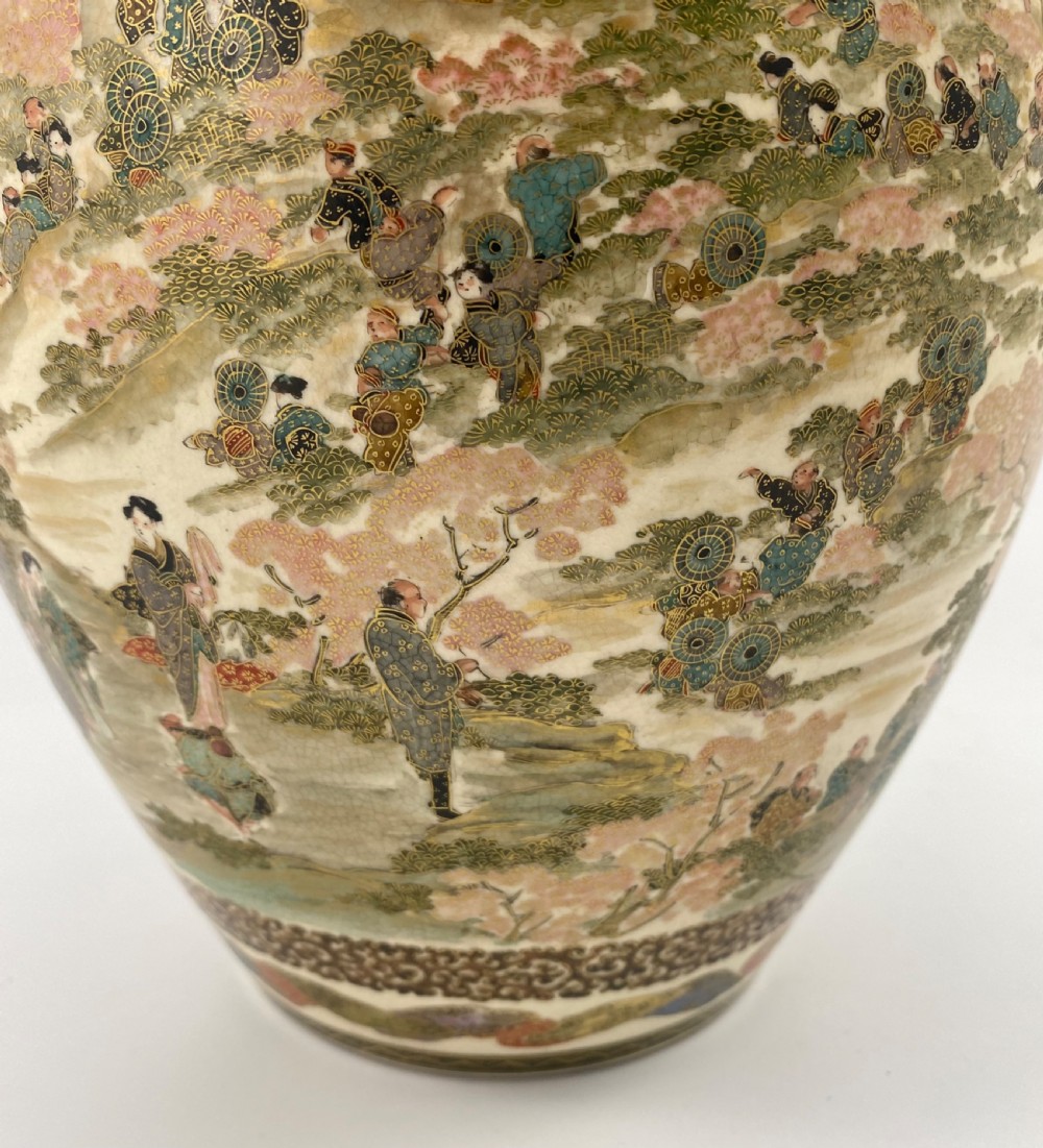 Satsuma pottery vase, Festival Gathering. Signed Zenkozan, Meiji Period. View X
