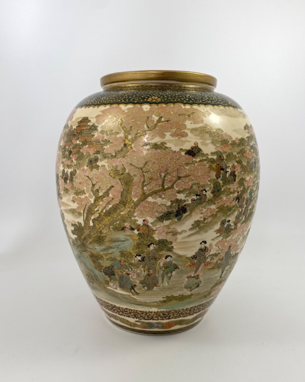 Satsuma pottery vase, Festival Gathering. Signed Zenkozan, Meiji Period. View XI