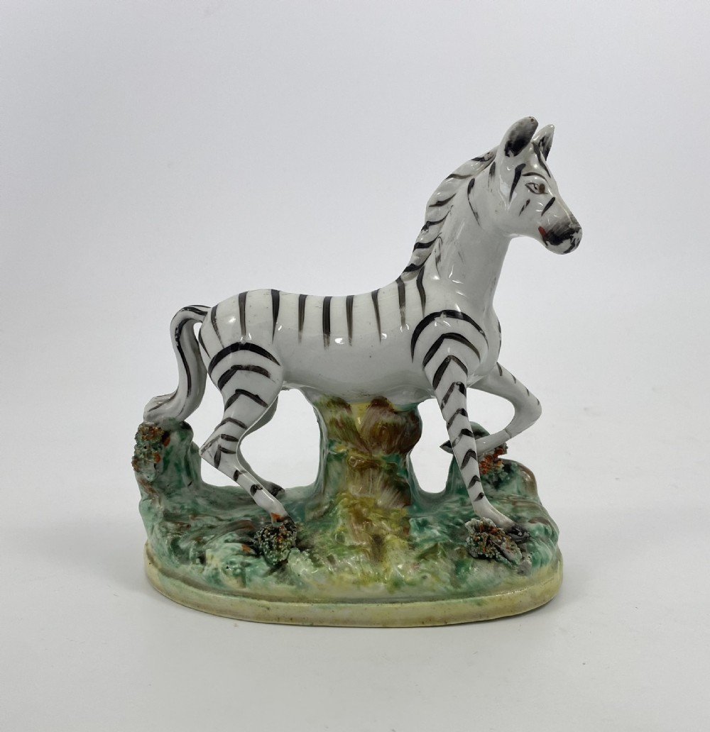 Pair Staffordshire pottery Zebra, c. 1860. View II