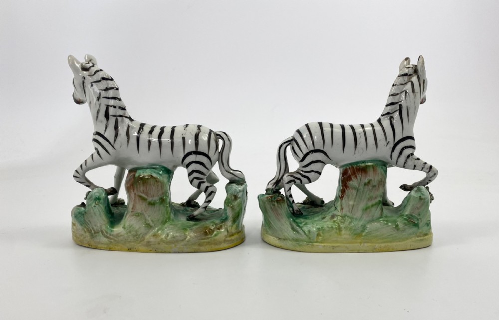 Pair Staffordshire pottery Zebra, c. 1860. View VI