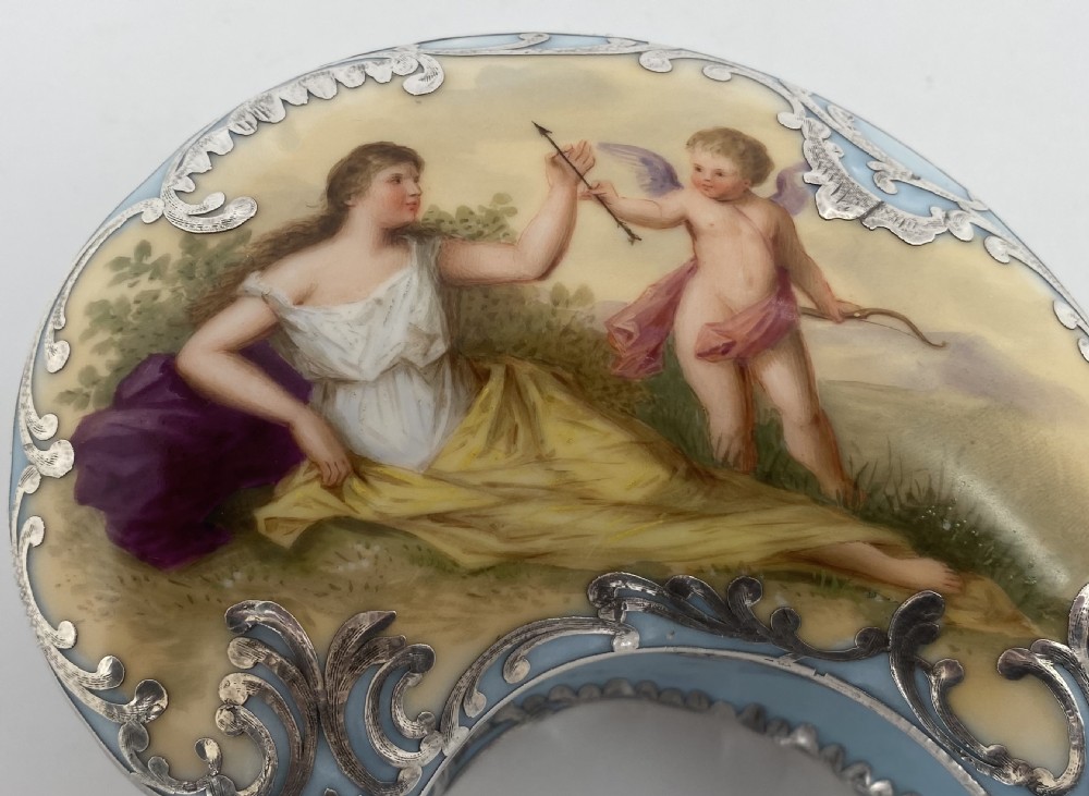 French silver mounted porcelain box. Venus & Cupid, c. 1900. View V