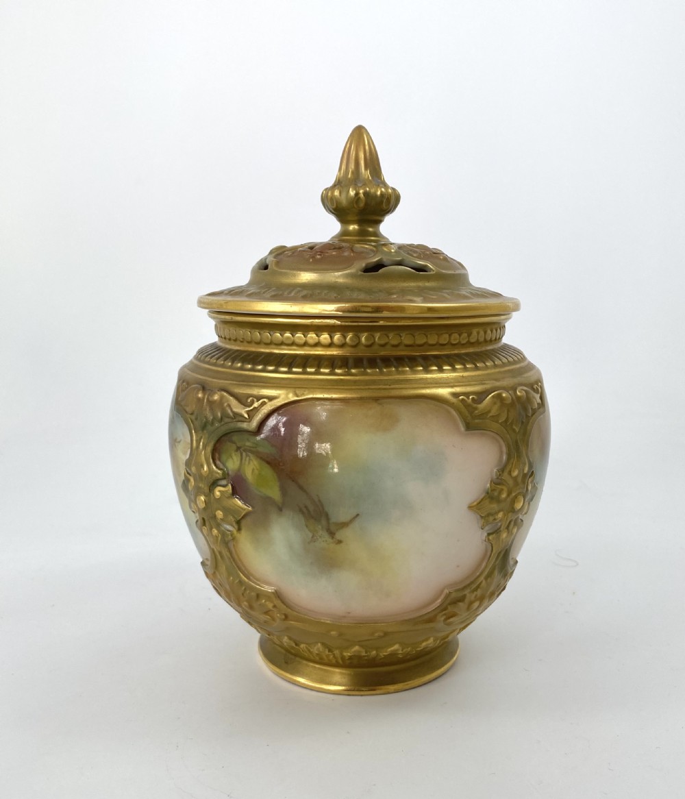 Royal Worcester Roses pot pourri and cover, dated 1913. View III
