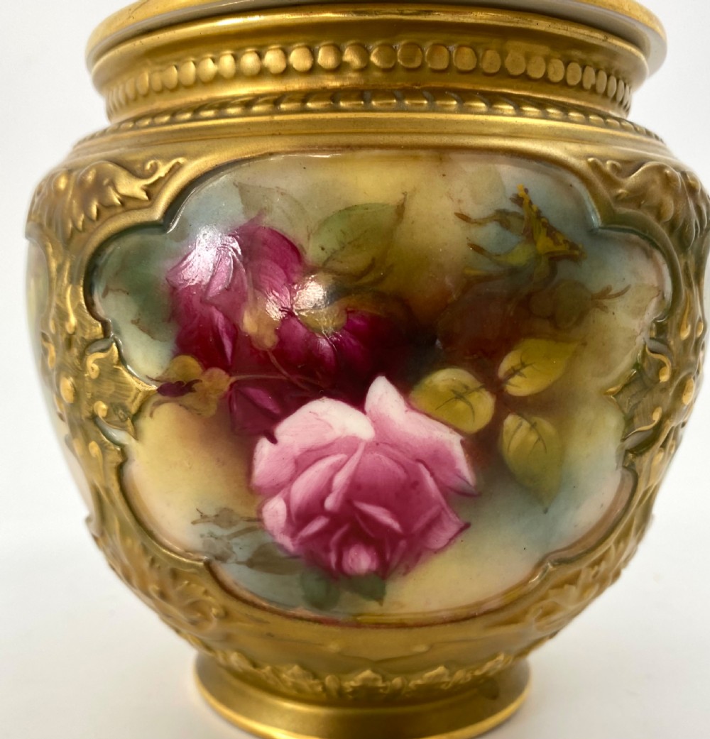 Royal Worcester Roses pot pourri and cover, dated 1913. View V