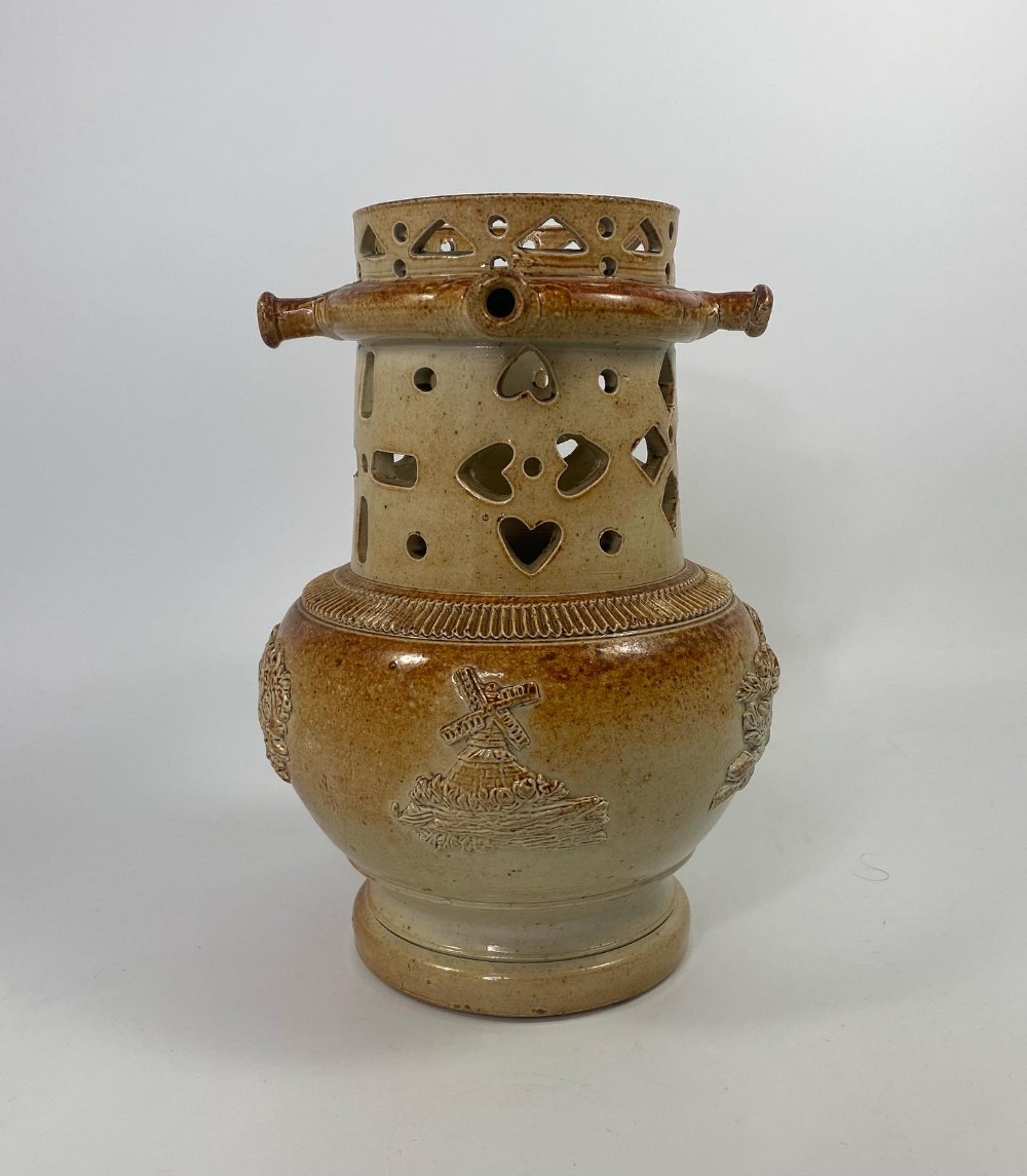 Brampton saltglazed puzzle jug, c. 1840.