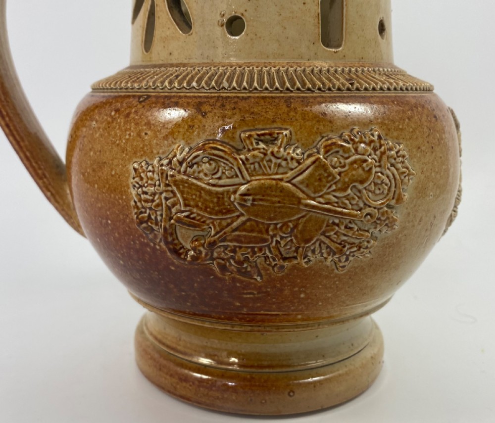 Brampton saltglazed puzzle jug, c. 1840. View V