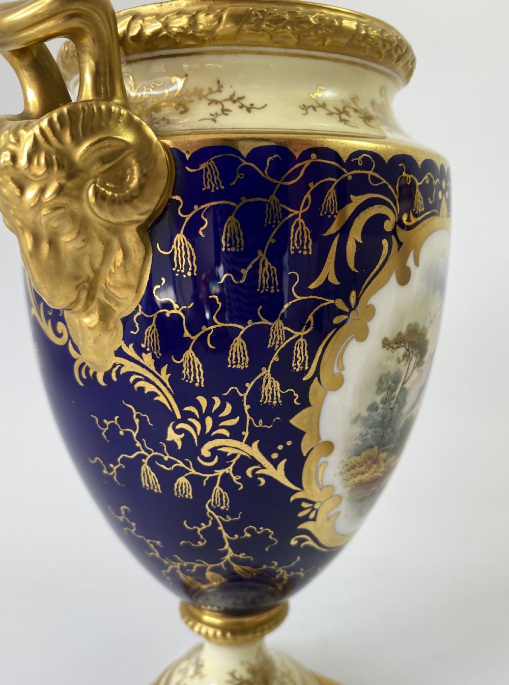 Pair Coalport porcelain vases, Lakeland scenes, Percy Simpson, c. 1900. View XIII