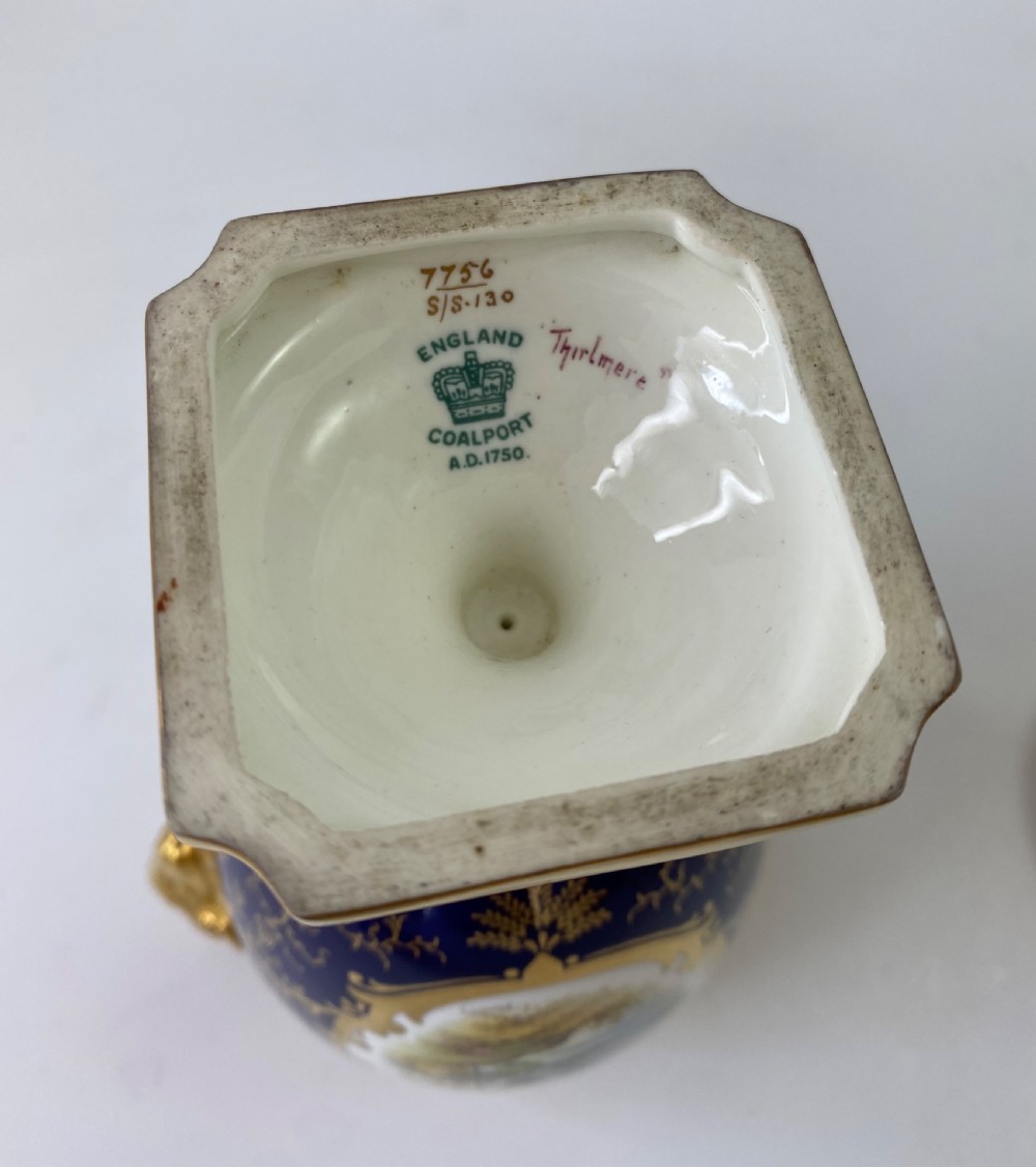 Pair Coalport porcelain vases, Lakeland scenes, Percy Simpson, c. 1900. View XIX