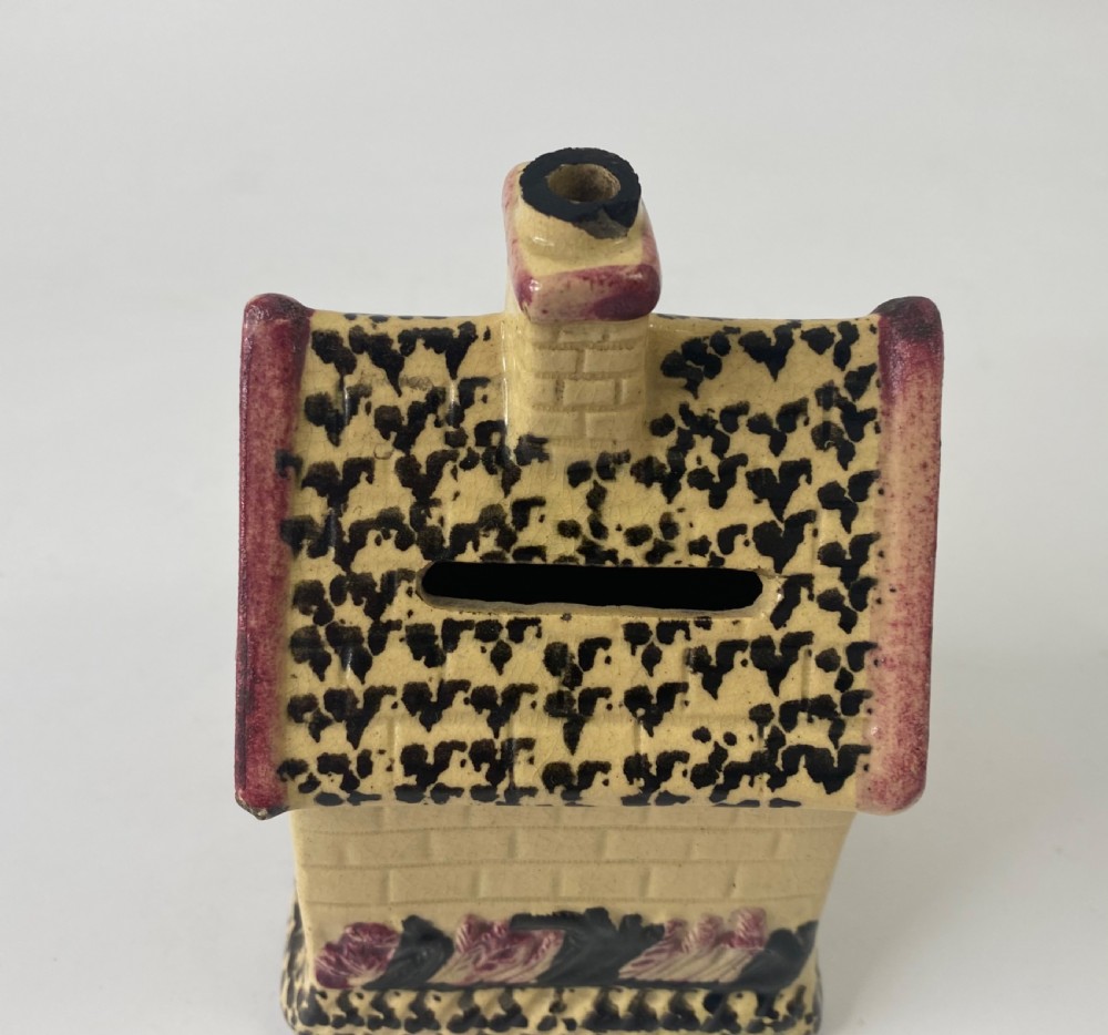 English Prattware cottage money box, c. 1830. View V