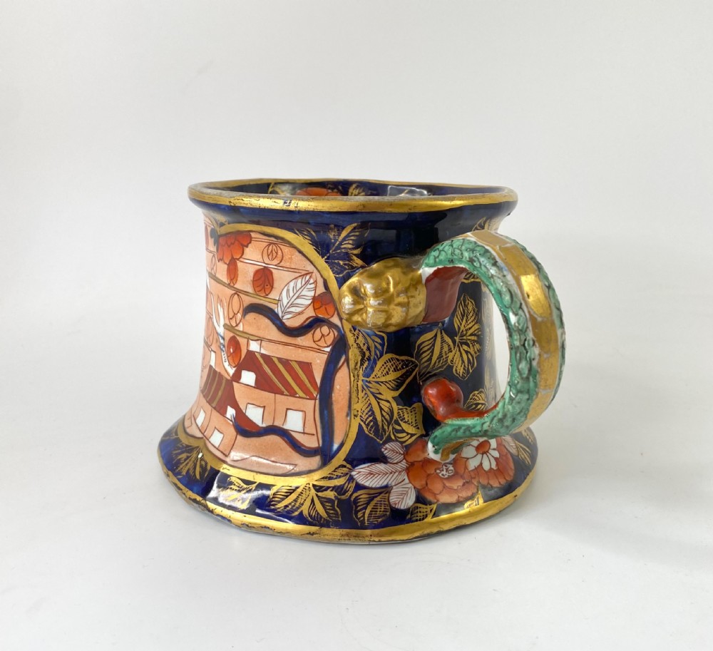 Huge Masons Ironstone Quart mug. School House pattern, c. 1815. View IV