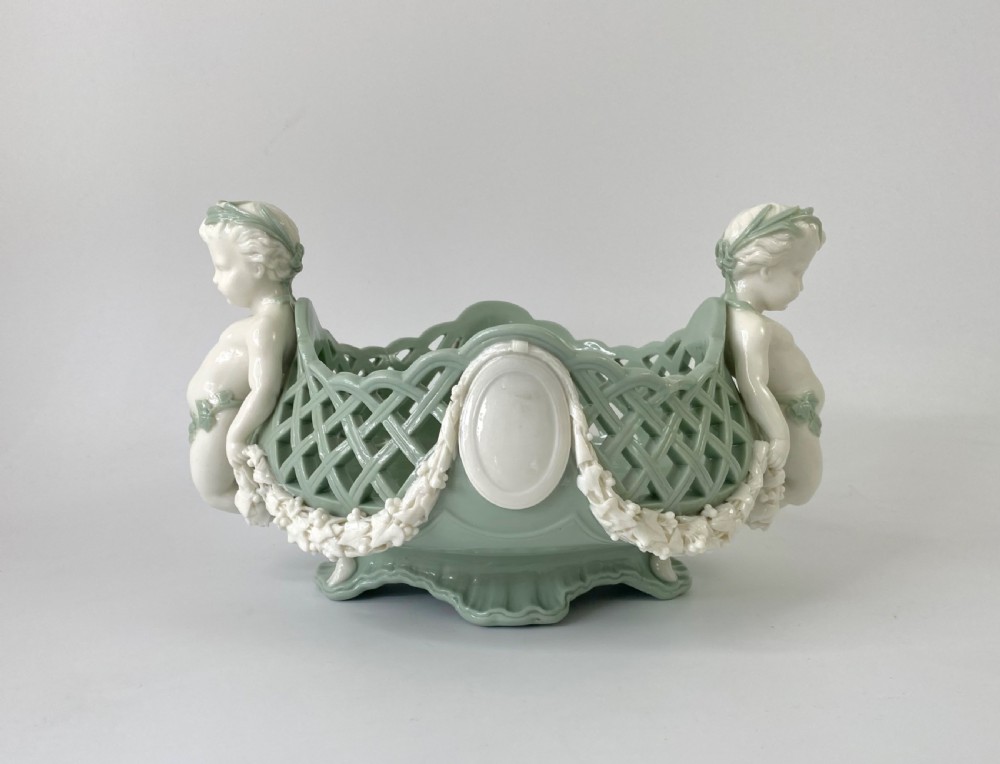 Minton Pate sur Pate porcelain basket, dated 1867. View X